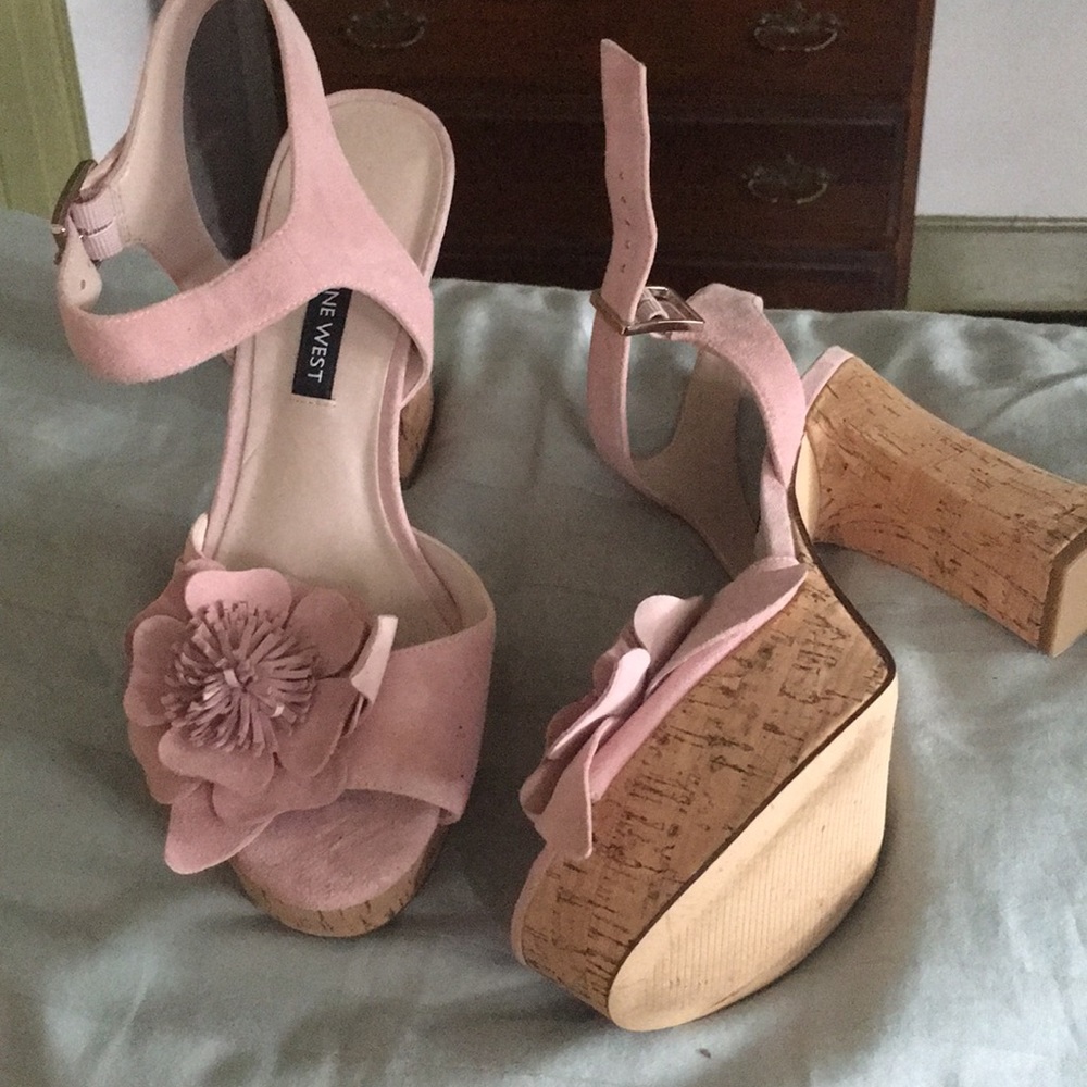 Marc Fisher Pink Suede Cork Platform Sandls